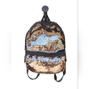 Small Sequin Backpack Purse Two Sided Sequins Black & Rose Gold with Zippers New